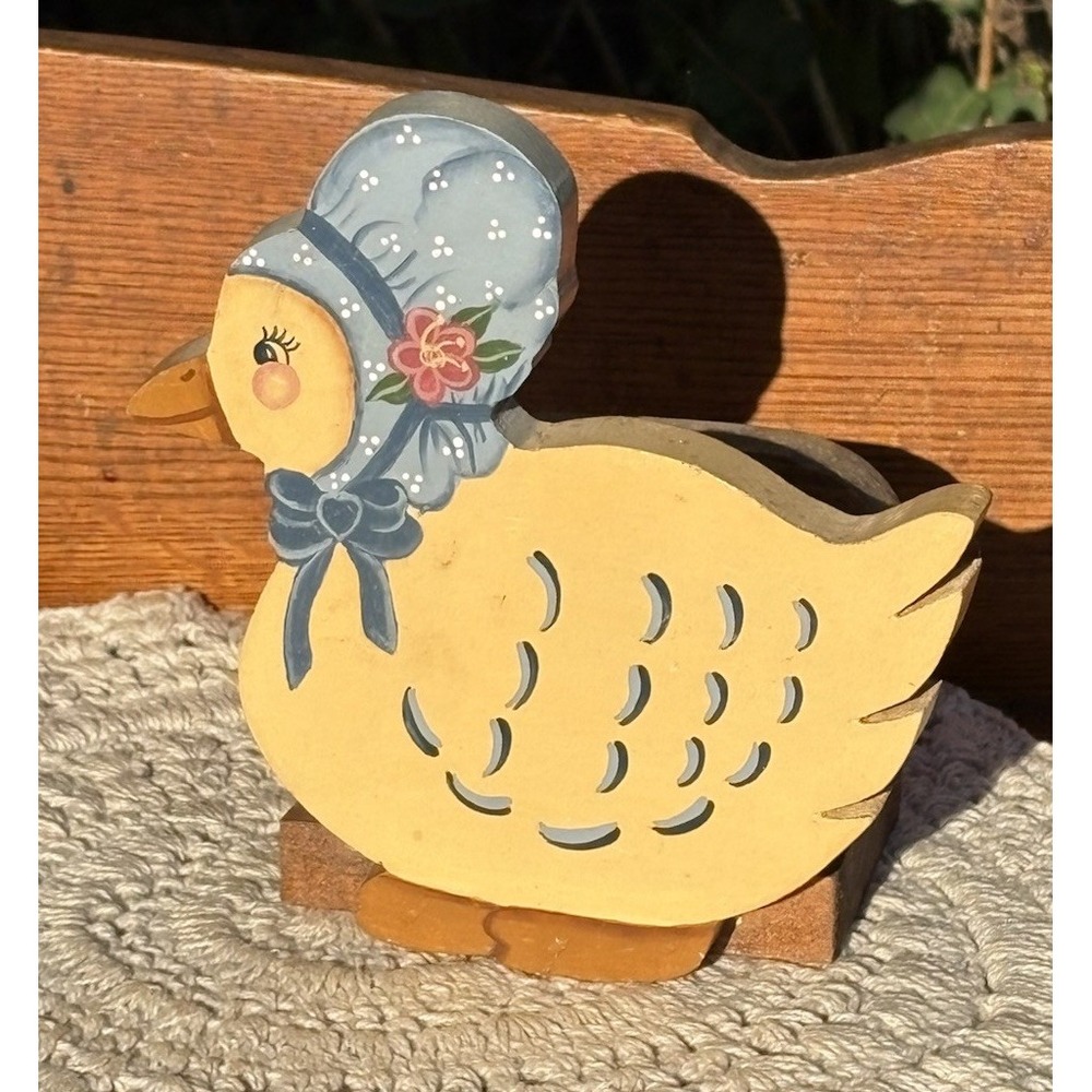 Vintage Wooden Duck Goose Napkin Mail Holder Hand Painted Farmhouse Cottagecore
